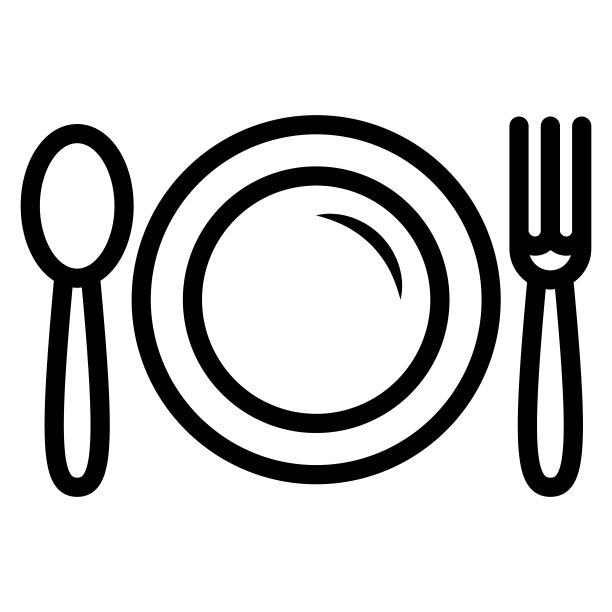 盘子和勺子叉线图标，黑色的记账概念，午餐在餐馆标志在白色背景，午餐餐具图标风格的网页设计。矢量图形。图片下载