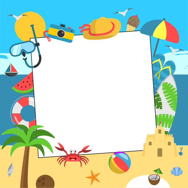 不同夏日元素与沙滩景观的夏日框架3图片下载