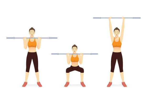 女子用空杠铃做杠铃推举练习姿势。用举重器材锻炼肩部、手臂、臀部、腿部和腹部。通过锻炼来增强能量。图片下载