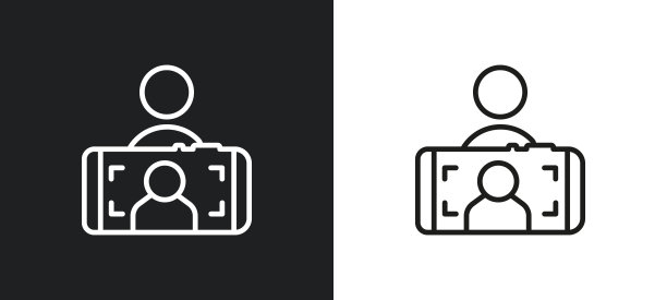 自拍轮廓图标在白色和黑色。自拍平面矢量图标从博客和影响者收集的网络，移动应用程序和用户界面。图片下载