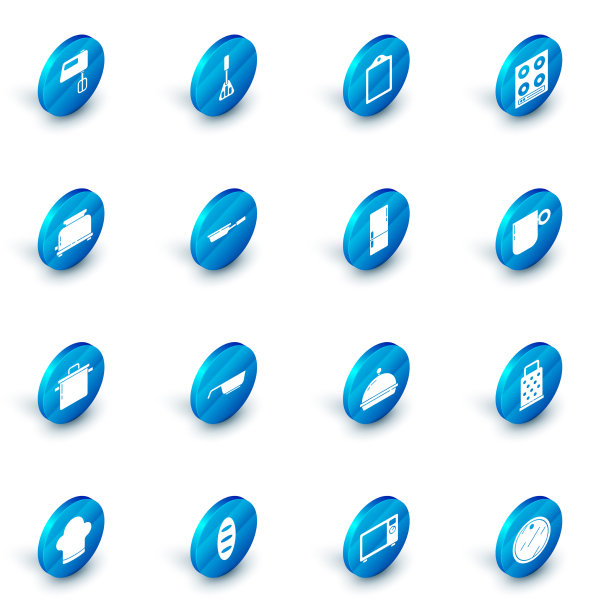 设置抹刀、菜板、煤气炉、烤面包机图片下载