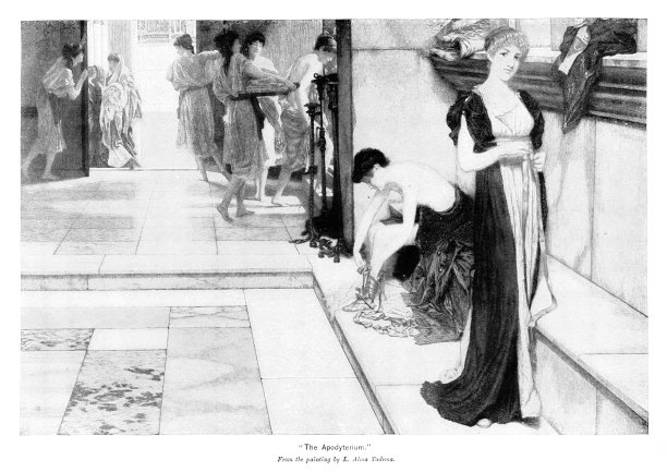 艺术家劳伦斯·阿尔玛·塔德马的《Apodyterium》中澡堂里穿着衣服的罗马女人，艺术史图片下载