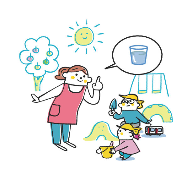 一个老师告诉玩耍的孩子喝水的插画素材图片下载