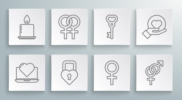 设置线笔记本电脑与心脏女性性别符号图片下载