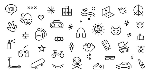 城市生活方式平面线矢量图标集，设计元素图片下载