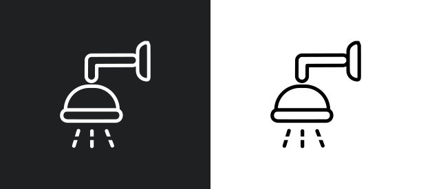 淋浴头轮廓图标在白色和黑色的颜色。淋浴头平面矢量图标从清洁收集的网页，移动应用程序和用户界面。图片下载