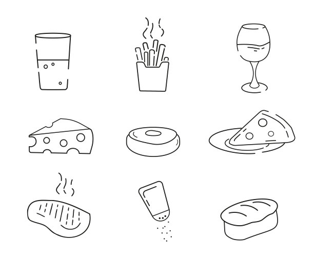 一组食物线图标矢量图片下载