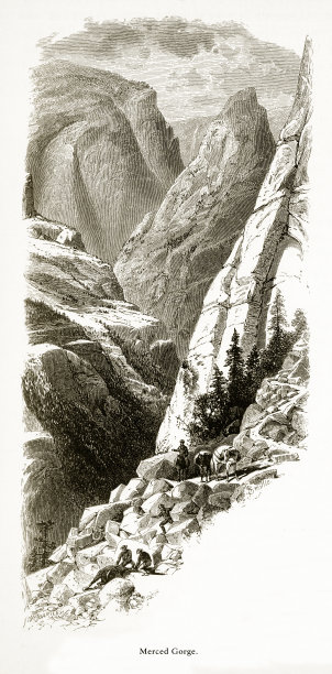 默塞德峡谷，约塞米蒂山谷，约塞米蒂国家公园，内华达山脉，加利福尼亚州，美国维多利亚版画，1872年图片下载