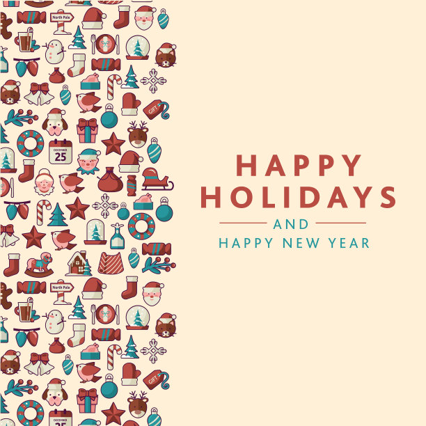 圣诞贺卡广场设计布局模板与彩色图标图片下载