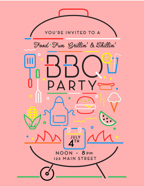 时尚和风格的图标在烧烤派对邀请设计模板夏季烧烤和庆祝活动图片下载