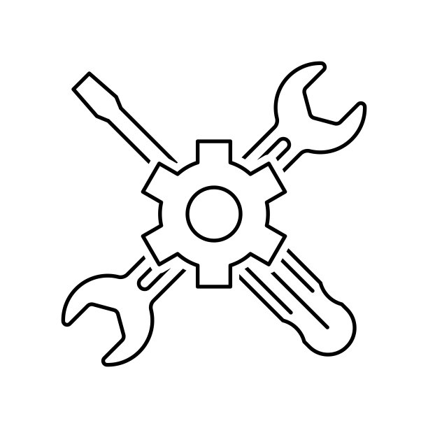 修复图标。带齿轮的十字扳手和螺丝刀。黑色的服务图标。图片下载