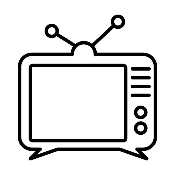 电视图标。从白色背景中分离出的细线条电视轮廓图标。用于网页和移动设备的线性矢量电视标志、符号图片下载