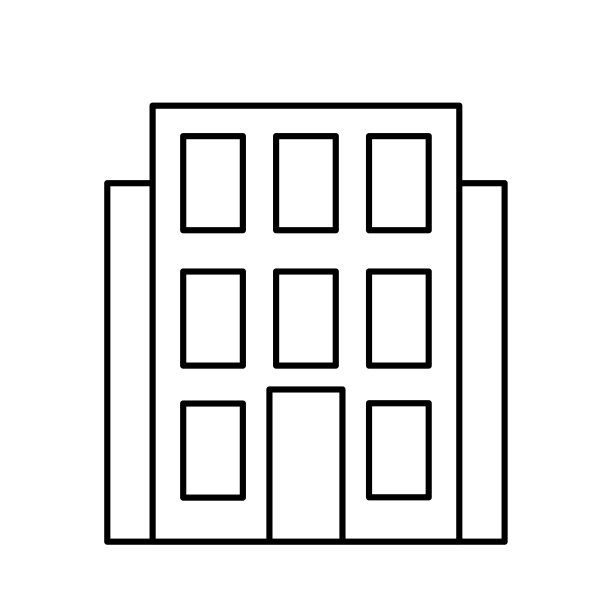 平面图标与高层建筑线。房子外观。矢量插图。股票的形象。图片下载