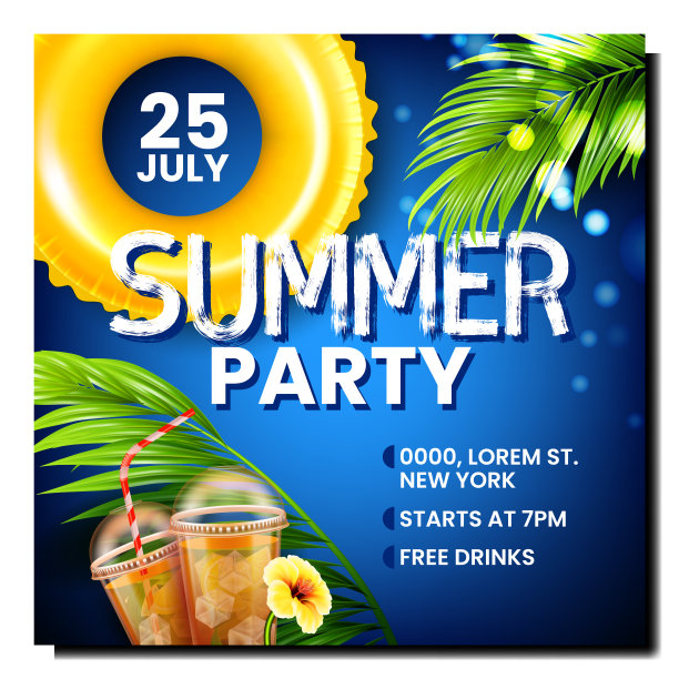 夏季派对创意推广海报向量图片下载