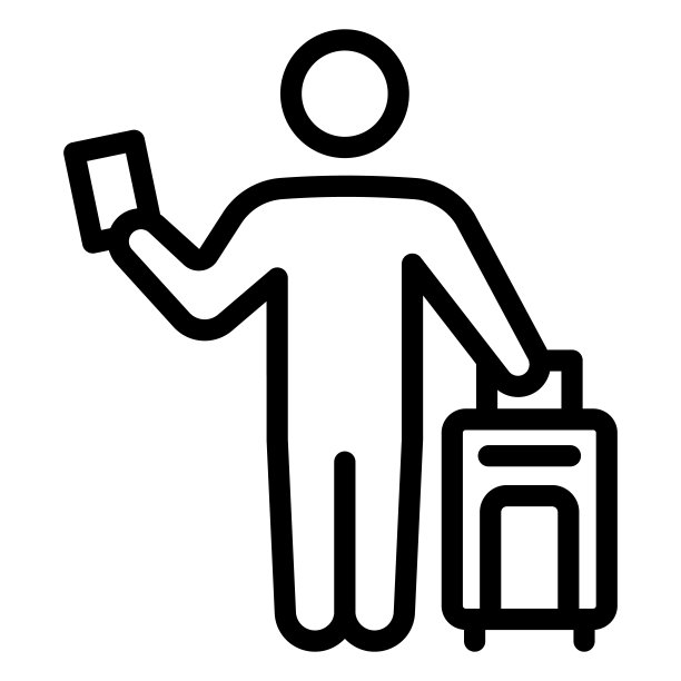 携带行李箱和护照的旅客线性图标，安检概念，白色背景上的行李检查矢量标志，移动概念网络设计的轮廓样式图标。矢量图形。图片下载
