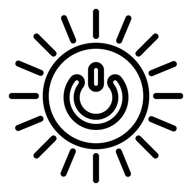 圆形开关开关按钮与太阳射线线图标，能源概念，白色背景上的电源矢量标志，轮廓风格图标移动概念网页设计。矢量图形。图片下载