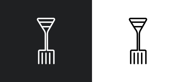 干草叉轮廓图标在白色和黑色的颜色。干草叉平面矢量图标从农业农业收集网络，移动应用程序和用户界面。图片下载