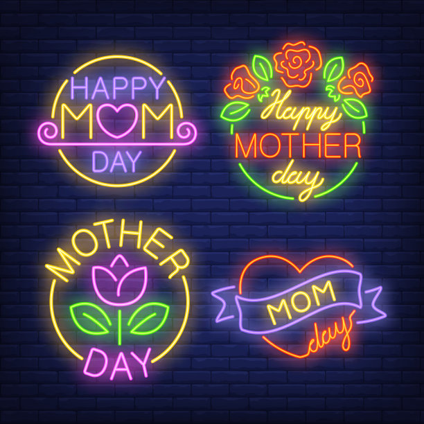 母亲节的霓虹灯上挂满了鲜花图片下载