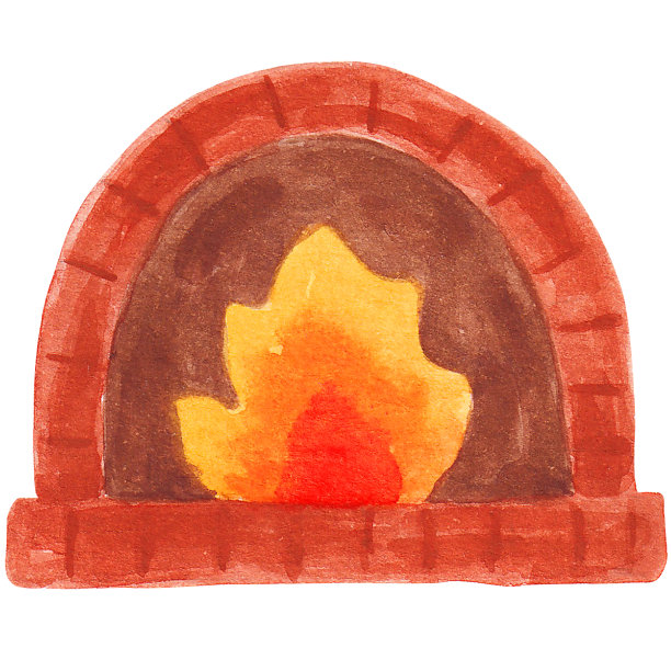 壁炉水彩插画设计图片下载