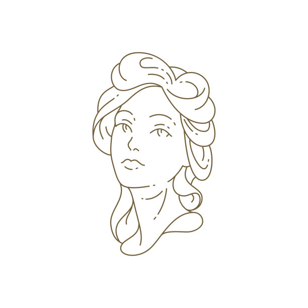 古董女女神头胸像与美丽发型最小的线条艺术标志矢量插图图片下载