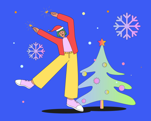 戴着红色帽子和烟花的快乐女孩2.5D插画图片下载