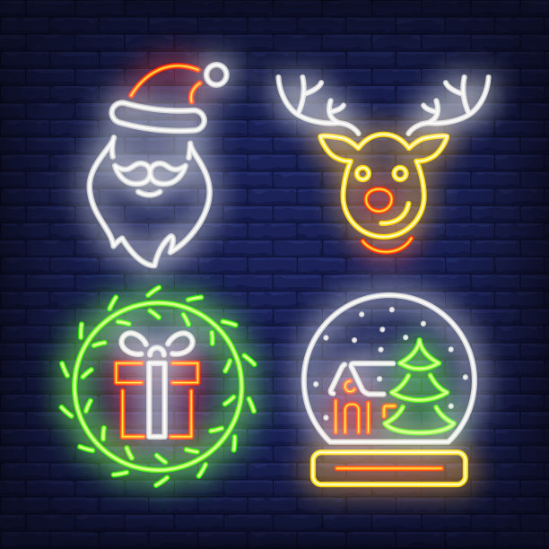 圣诞霓虹灯与礼物驯鹿图片下载