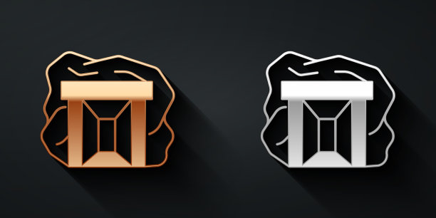 金色和银色的金矿图标孤立在黑色上图片下载