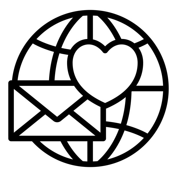 情书，信封与心脏和地球线图标，约会概念，白色背景上的爱情信息矢量标志，轮廓风格图标移动概念网页设计。矢量图形。图片下载