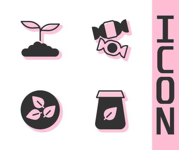 设置茶叶包装的叶子和糖果的图标图片下载