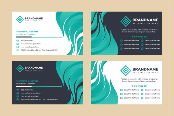 抽象的现代名片设计模板在水平布局图片下载