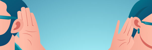 矢量的一个女人和男人手拉着手靠近耳朵，仔细地听着图片下载