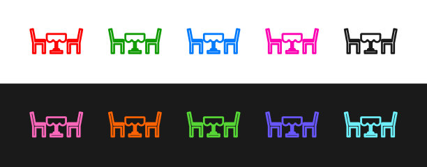 设置线法国咖啡馆图标孤立的黑色和图片下载