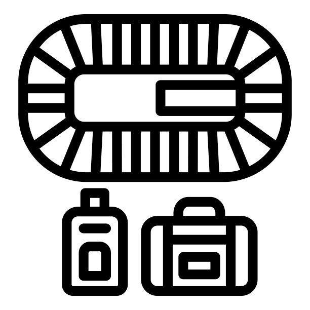 机场传送带线性图标，航空公司概念，白色背景上的传送带矢量标志，行李轮廓样式移动概念网页设计。矢量图形图片下载