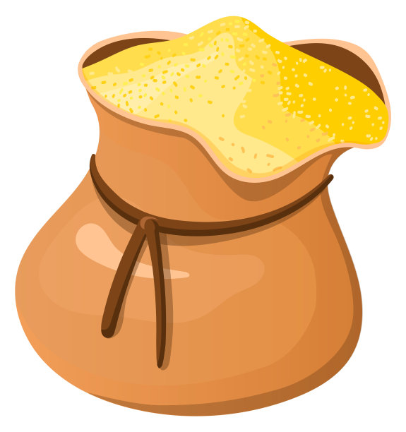 黄色香料装在麻袋里。印度咖喱调味品卡通图标图片下载