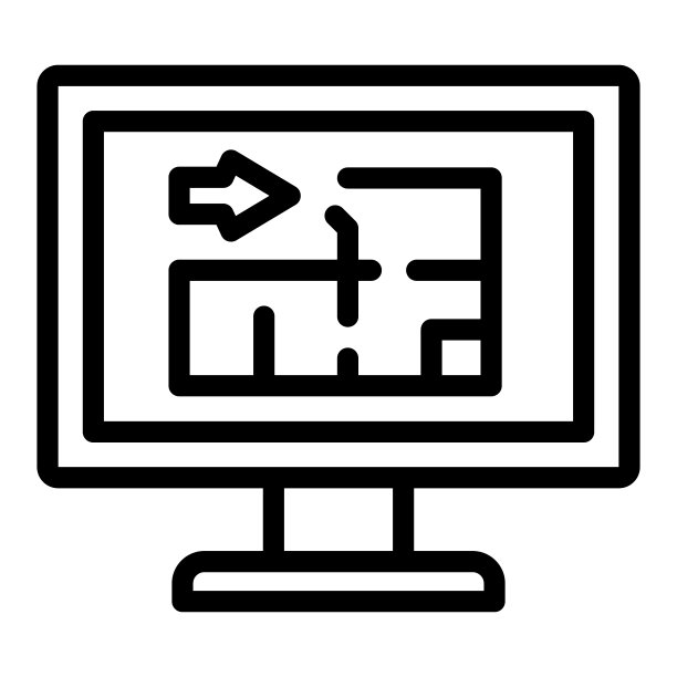 公寓草图在监视器屏幕上用箭头线条图标，设计概念，在白色背景上绘制矢量标志，轮廓风格图标移动概念网页设计。矢量图形。图片下载