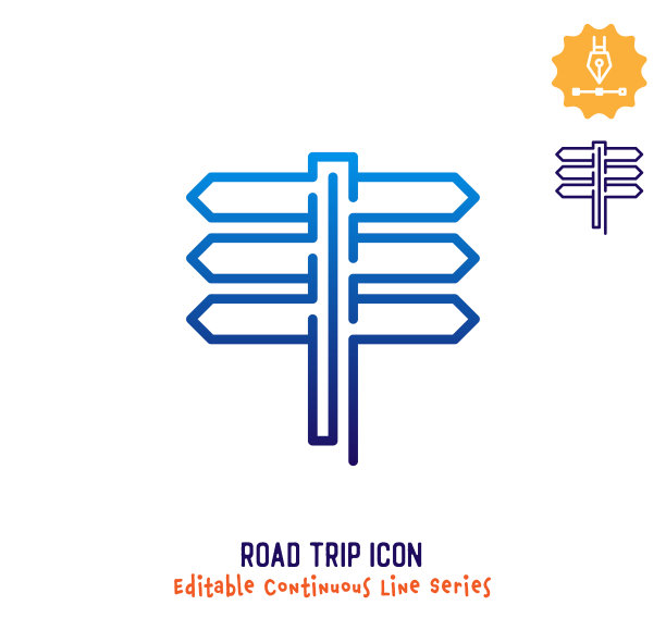 道路旅行连续线可编辑的图标图片下载