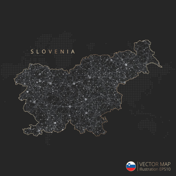 斯洛文尼亚地图抽象几何网格多边形光概念与发光等高线国家和点图片下载