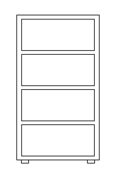 书架或机架室内设计元素的客厅或橱柜，平面矢量着色书图片下载