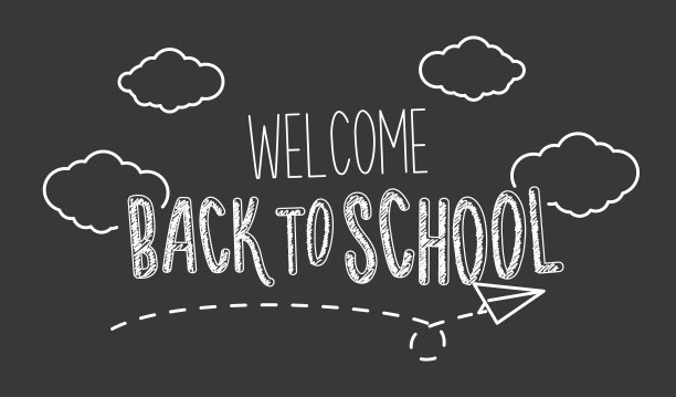 回到学校背景插图与图标涂鸦纸飞机和云和涂鸦素描文字图片下载