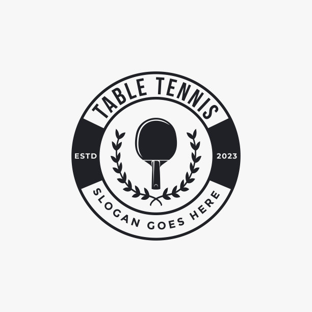 复古经典徽章徽章乒乓球标志，乒乓球，乒乓球俱乐部矢量在黑暗的背景图片下载