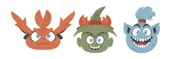 一堆有趣又愚蠢的怪物照片。卡通风格。图片下载