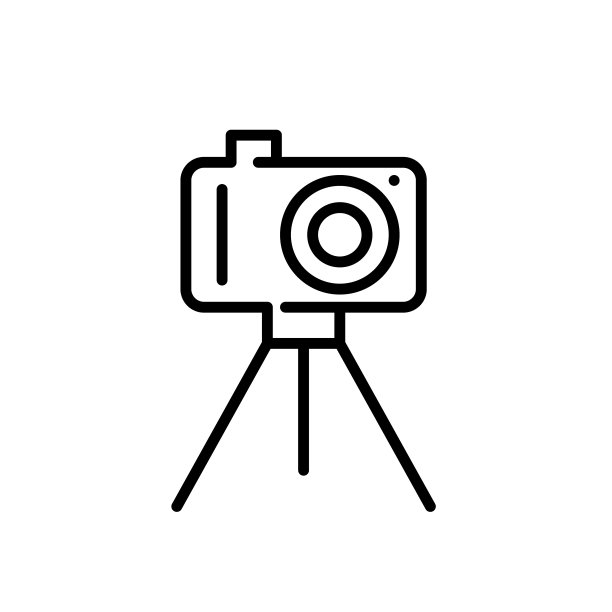 相机放在三脚架上。为博客或新闻节目拍摄视频。像素完美，可编辑的笔触图片下载