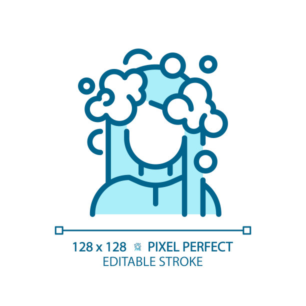 可定制的女人用泡沫洗头细线蓝色图标图片下载