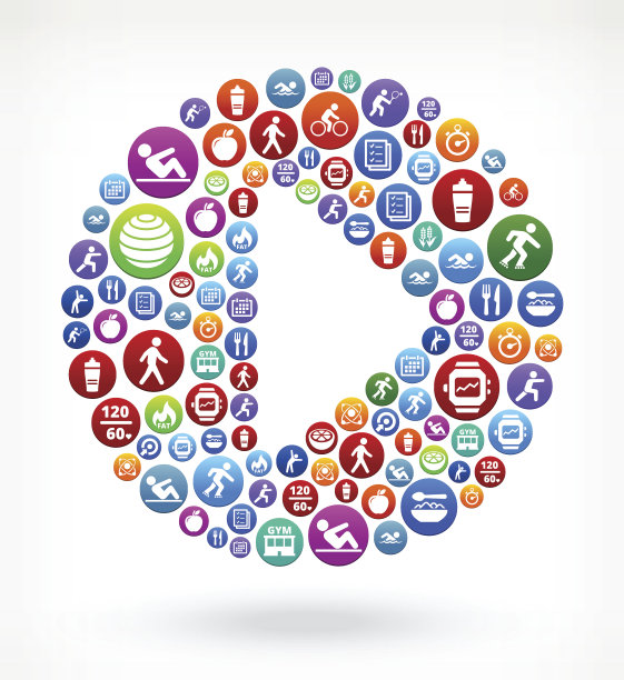 播放按钮健身和饮食矢量按钮模式图片下载