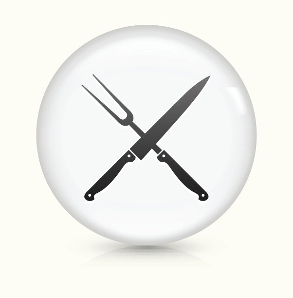 烧烤刀叉图标上白色的圆形矢量按钮图片下载