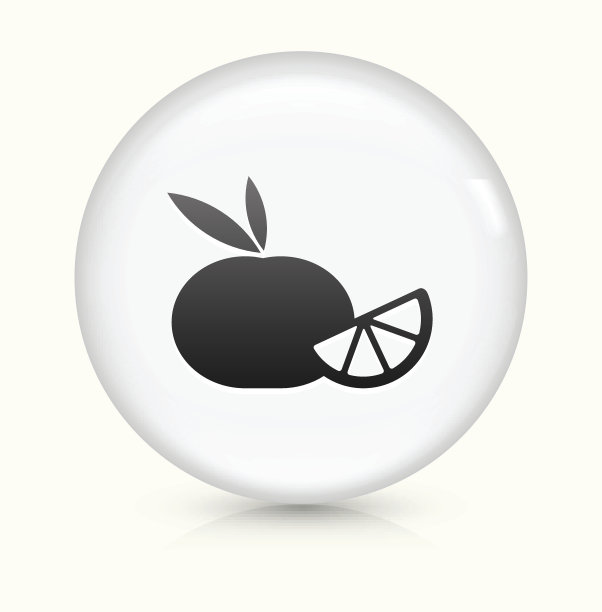 橘红色图标上的白色圆形矢量按钮图片下载