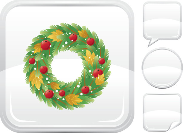 圣诞花环上的银按钮图标图片下载