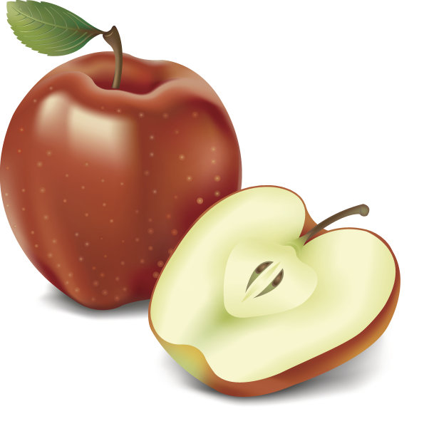 画一个有茎有叶的红苹果和半个苹果图片下载
