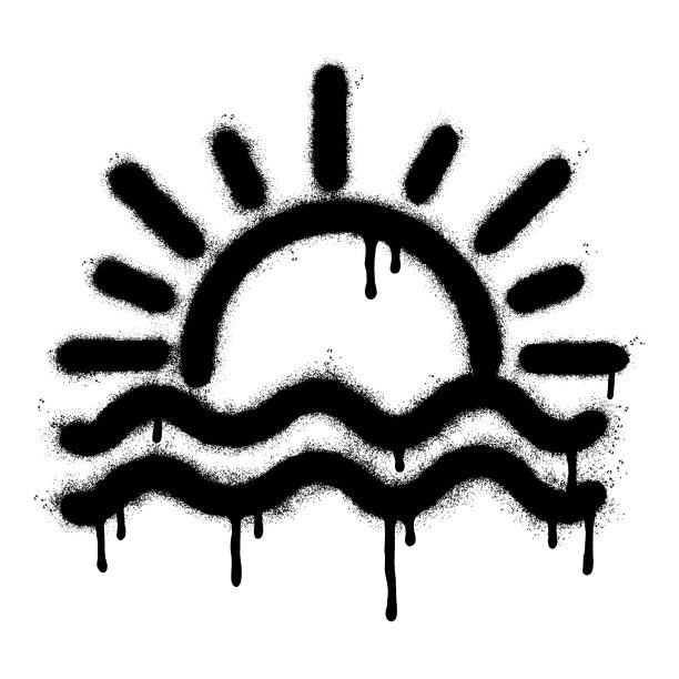 喷涂涂鸦日落图标喷隔离与白色背景。涂鸦日出符号与超过喷雾在黑色在白色。图片下载