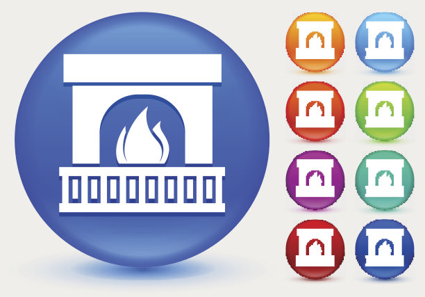 壁炉图标上闪亮的颜色圆形按钮图片下载